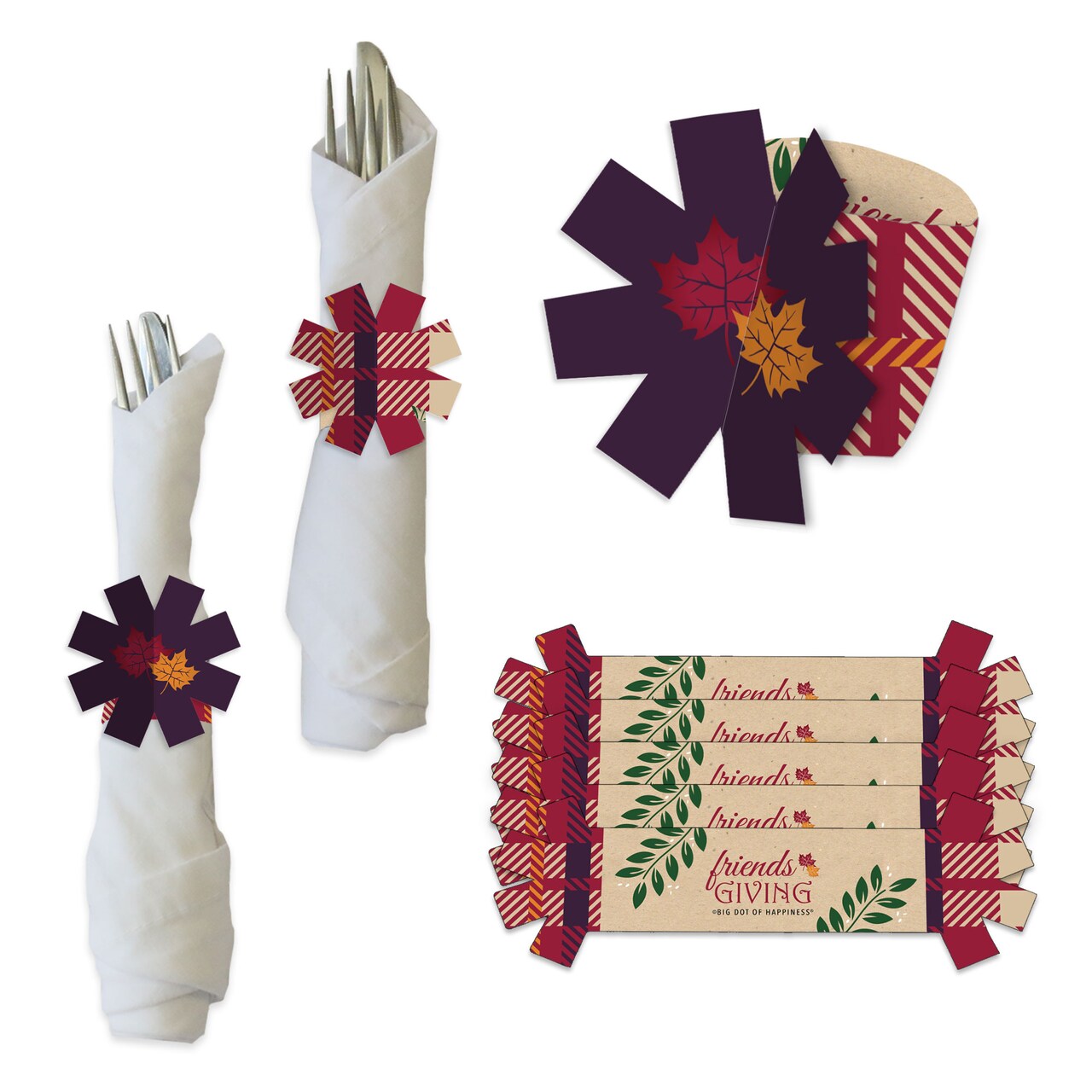 Big Dot of Happiness Friends Thanksgiving Feast - Friendsgiving Paper Napkin Holder - Napkin Rings - Set of 24